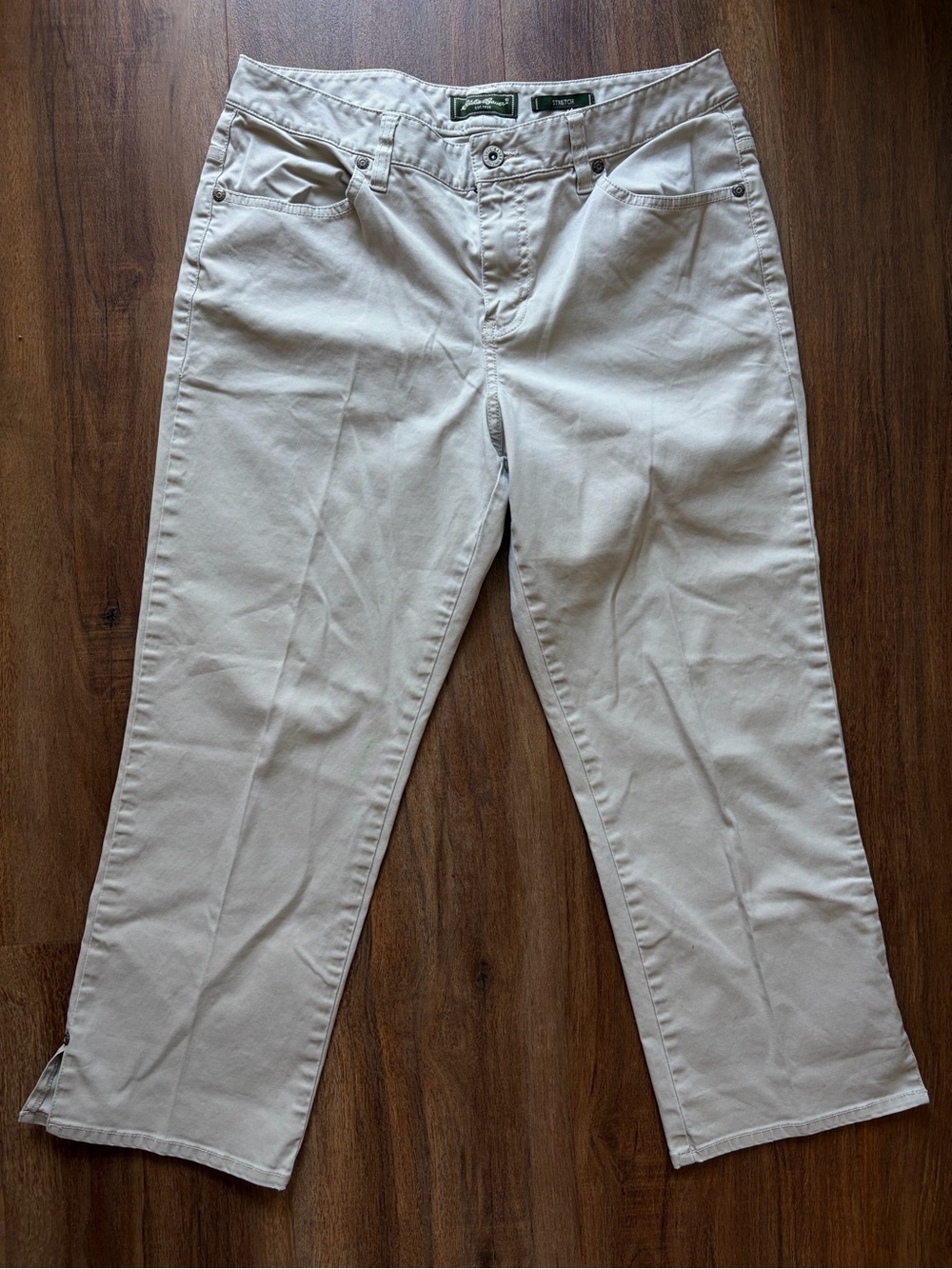 Eddie Bauer Beige Cropped Pants Women’s Stretch Straight Leg Casual Chino Ankle